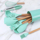 Kit de 12 Utensílios de Cozinha em Silicone | Colheres e Espátulas Antiaderentes com Suporte – Livre de BPA
