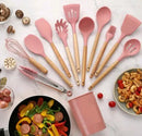 Kit de 12 Utensílios de Cozinha em Silicone | Colheres e Espátulas Antiaderentes com Suporte – Livre de BPA