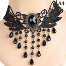 Gargantilha Gótica Feminina com Cristal e Renda – Colar Vintage Vitoriano Steampunk
