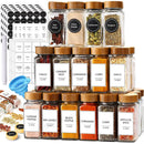 Conjunto de 13 Frascos de Especiarias de Vidro TCJJ | Potes de 4oz com Tampas de Bambu | Organizador de Temperos e Especiarias
