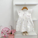 Vestido Infantil Princesa Floral com Bordado – Algodão, 1 a 6 Anos – Modelo Europeu