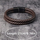 Pulseira Masculina de Couro Trançado com Aço Inoxidável – Estilo Moderno