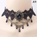 Gargantilha Gótica Feminina com Cristal e Renda – Colar Vintage Vitoriano Steampunk