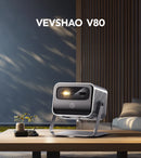 VEVSHAO V80 Projetor 4K – Full HD 1080P, 2200 Lúmens, Android 11, WiFi 6, Home Theater com Suporte Base