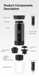 Máquina de Café Espresso Elétrica Portátil Wireless DENOKIN | 3 em 1 para Cápsulas, Pó e Viagem | Para Carro, Casa e Camping