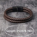 Pulseira Masculina de Couro Trançado com Aço Inoxidável – Estilo Moderno