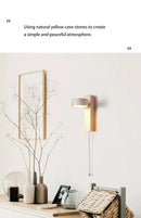 Luminária de Parede LED de Pedra Calcária Natural | Espelho de Vaidade Dupla Face Rotativo | Aplique Decorativo para Quarto e Banheiro