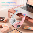 Fones de Ouvido VAKIND – Sem Fio Bluetooth com Luz LED em Formato de Orelhas de Gato, Microfone e Controle, Over-Ear para Crianças e Adolescentes