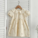 Vestido Infantil Princesa Floral com Bordado – Algodão, 1 a 6 Anos – Modelo Europeu