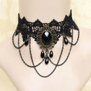 Gargantilha Gótica Feminina com Cristal e Renda – Colar Vintage Vitoriano Steampunk