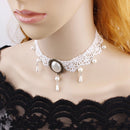 Gargantilha Gótica Feminina com Cristal e Renda – Colar Vintage Vitoriano Steampunk