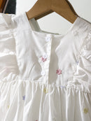 Vestido Infantil Princesa Floral com Bordado – Algodão, 1 a 6 Anos – Modelo Europeu