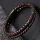 Pulseira Masculina de Couro Trançado com Aço Inoxidável – Estilo Moderno