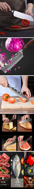 Faca de Cozinha Laser Damascus InLeung | Cutelo, Chef, Carne, Frutas e Pão | Faca Multifuncional para Barbecue e Preparos Domésticos