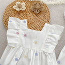 Vestido Infantil Princesa Floral com Bordado – Algodão, 1 a 6 Anos – Modelo Europeu