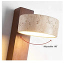 Luminária de Parede LED de Pedra Calcária Natural | Espelho de Vaidade Dupla Face Rotativo | Aplique Decorativo para Quarto e Banheiro