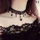 Gargantilha Gótica Feminina com Cristal e Renda – Colar Vintage Vitoriano Steampunk