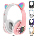 Fones de Ouvido VAKIND – Sem Fio Bluetooth com Luz LED em Formato de Orelhas de Gato, Microfone e Controle, Over-Ear para Crianças e Adolescentes
