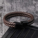 Pulseira Masculina de Couro Trançado com Aço Inoxidável – Estilo Moderno