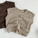 Camiseta Infantil Regata Listrada em Algodão – Estilo Casual Coreano para Verão (4 a 6 anos)