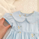 Vestido Infantil Princesa Floral com Bordado – Algodão, 1 a 6 Anos – Modelo Europeu