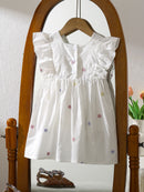 Vestido Infantil Princesa Floral com Bordado – Algodão, 1 a 6 Anos – Modelo Europeu