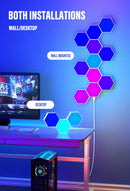 Lâmpada de Parede Hexagonal Inteligente RGB – Luz Noturna Ambiente com Ritmo Musical e Controle por App