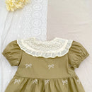Vestido Infantil Princesa Floral com Bordado – Algodão, 1 a 6 Anos – Modelo Europeu