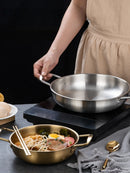 Panela de Aço Inoxidável com Cabo | Para Cozinhar Arroz, Paella, Frutos do Mar e Lanches | Panelas Secas para Uso Doméstico