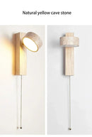 Luminária de Parede LED de Pedra Calcária Natural | Espelho de Vaidade Dupla Face Rotativo | Aplique Decorativo para Quarto e Banheiro