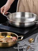 Panela de Aço Inoxidável com Cabo | Para Cozinhar Arroz, Paella, Frutos do Mar e Lanches | Panelas Secas para Uso Doméstico