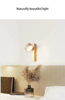 Luminária de Parede LED de Pedra Calcária Natural | Espelho de Vaidade Dupla Face Rotativo | Aplique Decorativo para Quarto e Banheiro