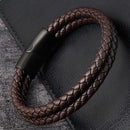Pulseira Masculina de Couro Trançado com Aço Inoxidável – Estilo Moderno