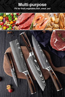 Faca de Cozinha Laser Damascus InLeung | Cutelo, Chef, Carne, Frutas e Pão | Faca Multifuncional para Barbecue e Preparos Domésticos