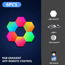 Lâmpada de Parede Hexagonal Inteligente RGB – Luz Noturna Ambiente com Ritmo Musical e Controle por App