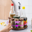 Rack Giratório de Condimentos para Cozinha | Suporte de Madeira para Óleo, Sal, Molho e Vinagre | Armazenamento Rotativo Sob Armário ou Bancada