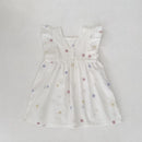 Vestido Infantil Princesa Floral com Bordado – Algodão, 1 a 6 Anos – Modelo Europeu