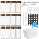 Conjunto de 13 Frascos de Especiarias de Vidro TCJJ | Potes de 4oz com Tampas de Bambu | Organizador de Temperos e Especiarias