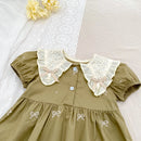 Vestido Infantil Princesa Floral com Bordado – Algodão, 1 a 6 Anos – Modelo Europeu