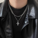 Colar Duplo com Pingente de Estrela – Corrente de Aço Inoxidável para Homens e Mulheres, Estilo Hip-Hop