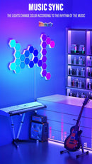Lâmpada de Parede Hexagonal Inteligente RGB – Luz Noturna Ambiente com Ritmo Musical e Controle por App
