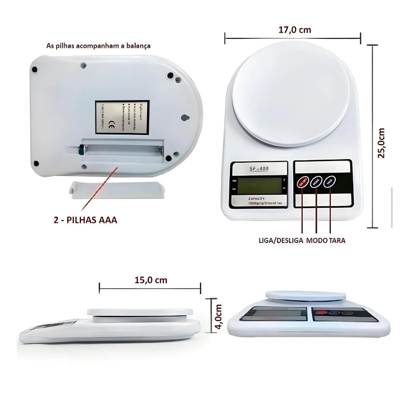 Balança Digital de Cozinha de Alta Precisão 10 kg | Display LCD e Desligamento Automático