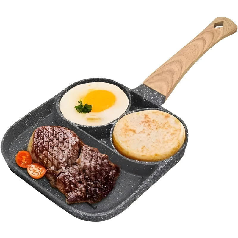 Frigideira Antiaderente com 3 Compartimentos | Para Ovos, Bacon, Carne e Hambúrguer | Panela Multifuncional para Fogão a Gás