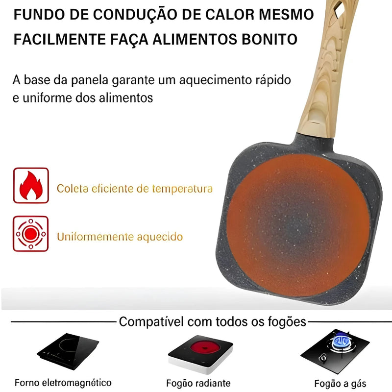 Frigideira Antiaderente com 3 Compartimentos | Para Ovos, Bacon, Carne e Hambúrguer | Panela Multifuncional para Fogão a Gás