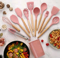 Kit de 12 Utensílios de Cozinha em Silicone | Colheres e Espátulas Antiaderentes com Suporte – Livre de BPA