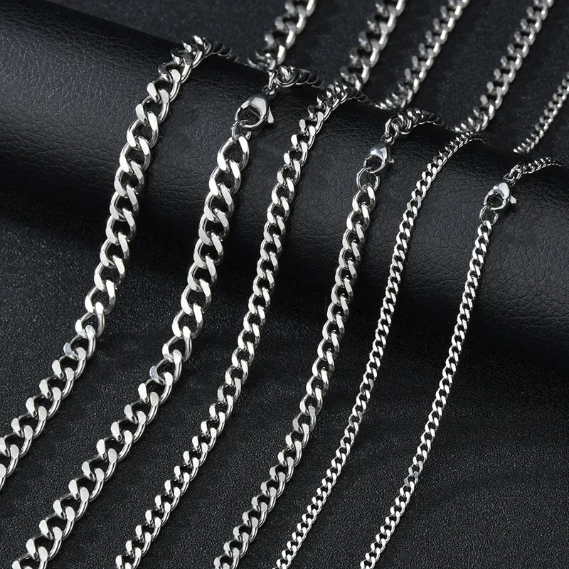 Colares Punk Básicos em Aço Inoxidável – Corrente Curb/Cuban 3, 5 e 7mm para Homens e Mulheres