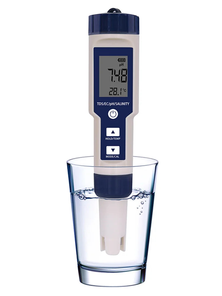 Medidor Digital 5 em 1 JUANJUAN – pH, Temperatura, TDS, EC e Salinidade com Calibração Automática à Prova d’Água