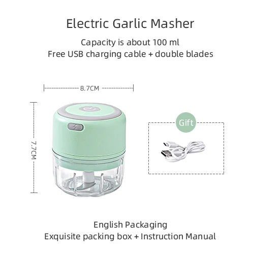 Mini Picador de Alho e Vegetais Elétrico KEMORELA | Moedor de Carne, Triturador de Alho e Gengibre USB | Ferramenta de Cozinha Compacta