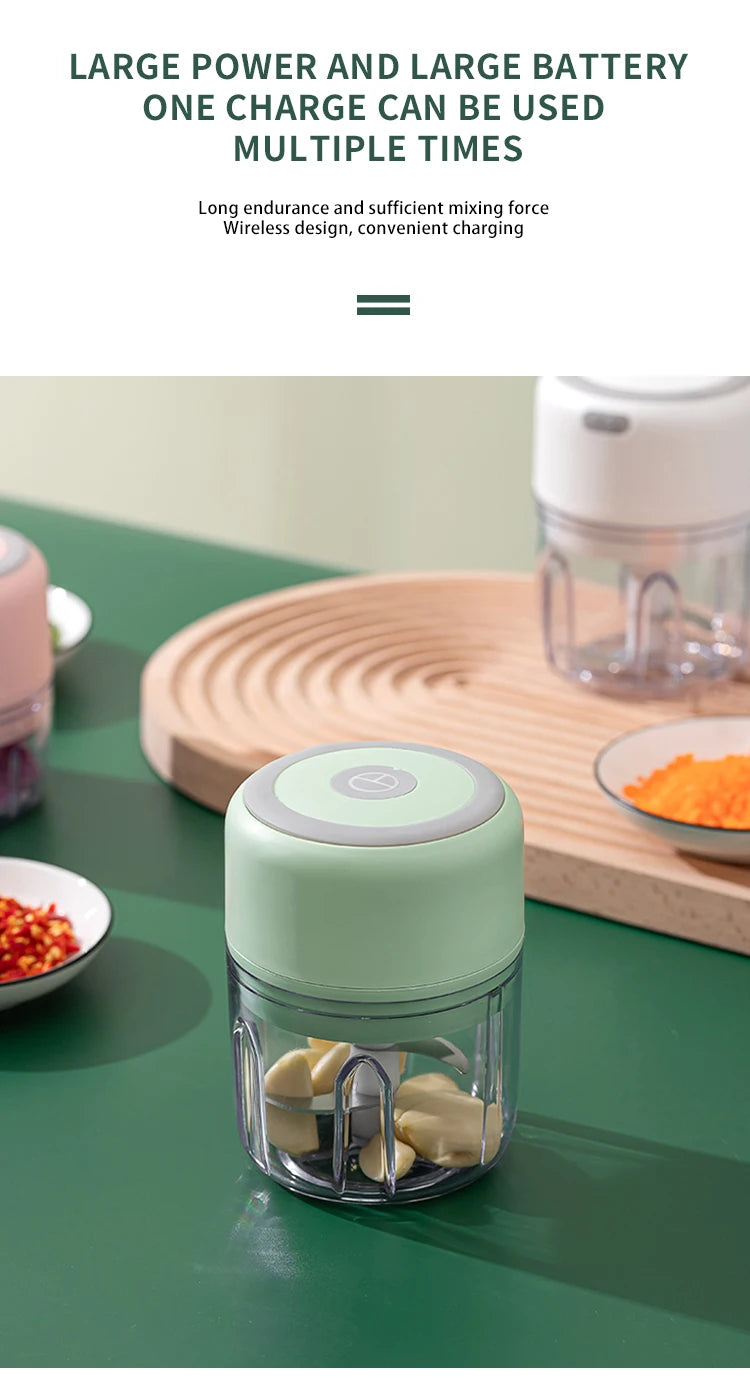 Mini Picador de Alho e Vegetais Elétrico KEMORELA | Moedor de Carne, Triturador de Alho e Gengibre USB | Ferramenta de Cozinha Compacta