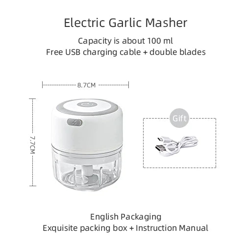 Mini Picador de Alho e Vegetais Elétrico KEMORELA | Moedor de Carne, Triturador de Alho e Gengibre USB | Ferramenta de Cozinha Compacta